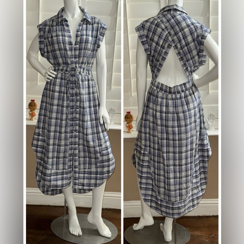 Pilcro Tie-Front Tunic Top Dress Blue Motif